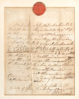 Lot 133 - JOHN JERVIS, 1ST EARL OF ST VINCENT (1735-1823): AUTOGRAPH LETTER REGARDING CAPTAIN WILLIAM RAMAGE, 15TH MAY 1815
