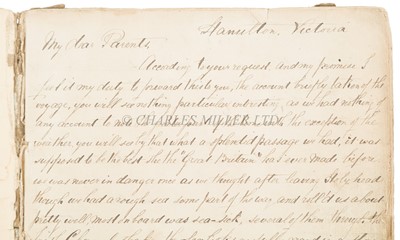 Lot 37 - A RARE ACCOUNT OF A THIRD CLASS PASSENGER'S VOYAGE TO AUSTRALIA ABOARD THE S.S. 'GREAT BRITAIN' IN 1871