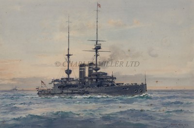 Lot 177 - FRANK WATSON WOOD (BRITISH, 1862-1953) H.M.Battleship 'Queen', Flagship to Vice Admiral Hamilton 1911-13