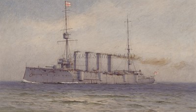 Lot 176 - ALMA CLAUDE BURLTON CULL (BRITISH, 1880-1931) H.M.Armoured Cruiser 'Drake', Flagship, 5th Cruiser Squadron