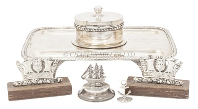 Lot 158 - A PAIR OF SILVER NAVAL CROWN MENU HOLDERS