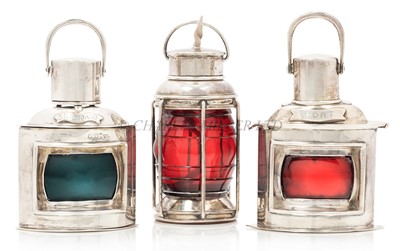 Lot 77 - A PAIR OF SILVER PORT AND STARBOARD MINIATURE LANTERNS