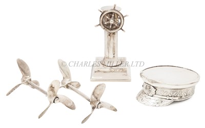 Lot 159 - A MINIATURE SILVER MODEL OF A NAVAL OFFICER'S CAP