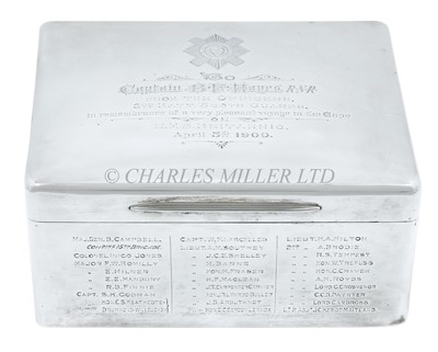 Lot 162 - A SILVER CIGAR BOX FOR CAPTAIN BERTRAM FOX HAYES, 1900