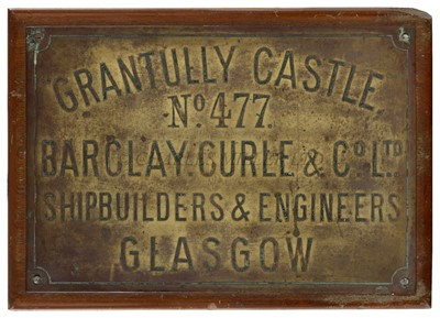 Lot 57 - THE BUILDER'S PLATE AND SHIP'S WHEEL FROM THE UNION CASTLE LINE'S S.S. GRANTULLY CASTLE, 1910