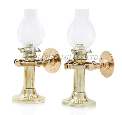 Lot 72 - A PAIR OF 20TH CENTURY GIMBALLED SALOON CANDLE LAMPS