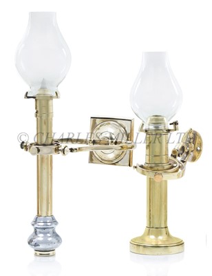 Lot 75 - TWO GIMBALLED SALOON CANDLE LAMPS, CIRCA 1890