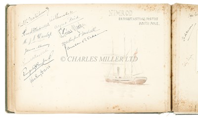Lot 172 - AN EVOCATIVE EDWARDIAN HOUSE PARTY AUTOGRAPH-PHOTOGRAPH ALBUM INCLUDING SIGNATURES FOR THE PRINCIPAL MEMBERS OF THE 1907 BRITISH ANTARCTIC 'NIMROD' EXPEDITION