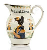 Lot 75 - A 19TH CENTURY ADMIRAL NELSON/CAPTAIN BERRY COMMEMORATIVE POTTERY JUG, CIRCA 1820