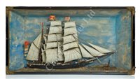 Lot 300 - A SAILOR'S PICTURE HALF MODEL / SHADOW BOX OF THE COMPOSITE BARQUE OCEAN ROVER OFF HAWAII, CIRCA 1880