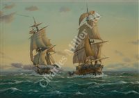 Lot 54 - δ PETER G. POWER (BRITISH, B. 1938) - A frigate action; Coming ashore