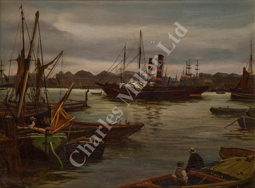 Lot 18 - ATTRIBUTED TO CHARLES NAPIER HEMY (BRITISH, 1841-1917) - Harbour scene in Newcastle