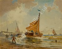 Lot 11 - FRANZ JOHANN WILHELM HÜNTEN (GERMAN, 1822-1887) - Dutch coastal scenes, a set of three