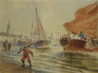 Lot 11 - FRANZ JOHANN WILHELM HÜNTEN (GERMAN, 1822-1887) - Dutch coastal scenes, a set of three