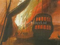 Lot 42 - PETER MONAMY (BRITISH, 1681-1749) - A ship on fire at night