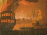 Lot 42 - PETER MONAMY (BRITISH, 1681-1749) - A ship on fire at night