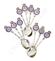 Lot 148 - A COLLECTION OF SILVER AND ENAMEL ORIENT LINE TEASPOONS