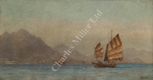 Lot 29 - δ WILLIAM CUSHING LORING (BRITISH, 1879-1961) - A junk and other shipping off Hong Kong island