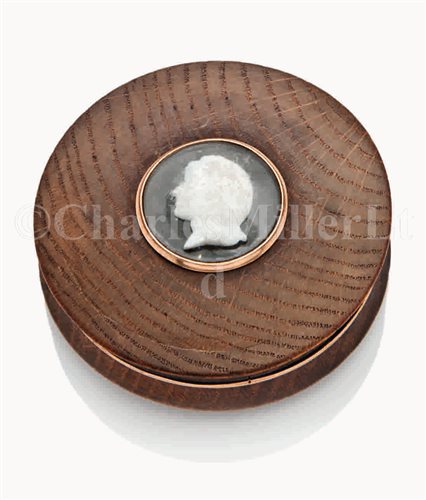 Lot 55 - A GOLD MOUNTED SNUFF BOX MADE FROM THE TIMBER...