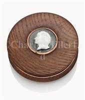Lot 55 - A GOLD MOUNTED SNUFF BOX MADE FROM THE TIMBER...