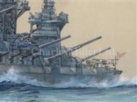 Lot 96 - δ GEOFF HUNT R.S.M.A. (BRITISH, B. 1948) - Japanese capital ships at sea: 'Kongo'; 'Kirishaina'; 'Fuso'; 'Haruna' and 'Ise'