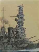 Lot 96 - δ GEOFF HUNT R.S.M.A. (BRITISH, B. 1948) - Japanese capital ships at sea: 'Kongo'; 'Kirishaina'; 'Fuso'; 'Haruna' and 'Ise'
