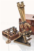 Lot 236 - A BINOCULAR TRUNK-TYPE MICROSCOPE BY R. & J....