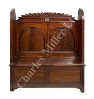 Lot 100 - AN HISTORICALLY INTERESTING SETTLE, CONSTRUCTED FROM THE GANGWAY BOARDS AND PANELLING OF THE P & O LINER R.M.S. RAWALPINDI, SUNK IN ACTION AGAINST SHARNHORST AND GNEISENAU, 23RD NOVEMBER, 1939