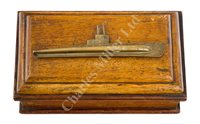 Lot 111 - A WOODEN BOX COMMEMORATING THE ITALIAN SUBMARINE X-2, CIRCA 1930