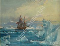 Lot 13 - δ FRANK HENRY MASON (BRITISH, 1875-1965) -Willem Barentsz probably anchored off Spitzbergen Island in 1596