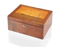 Lot 186 - A 19TH-CENTURY MARQUETRY MARINE WORK BOX<br/>the...