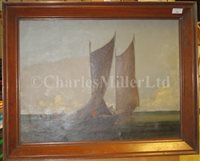Lot 15 - δ CHARLES KNIGHT (BRITISH, 1901-1990) - Seascape with fishing boats