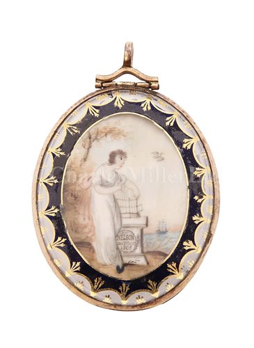 Lot 75 - A VERRE ÉGLOMISÉ LOCKET OF EMMA HAMILTON WITH...
