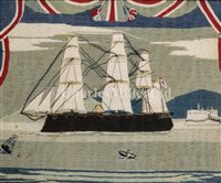 Lot 114 - A SAILOR'S WOOLWORK PICTURE OF AN IRONCLAD,...