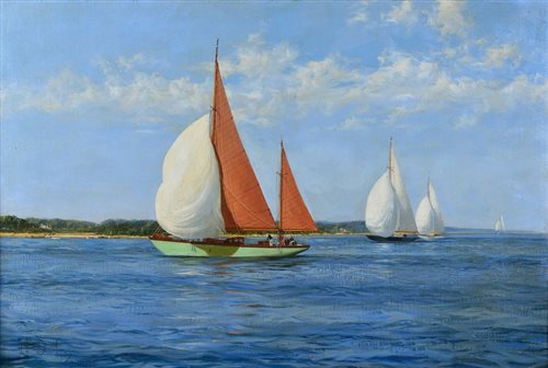 Lot 20 - δ MONTAGUE DAWSON (BRITISH, 1895-1973): Yeoman and Lalage - six metre yachts off Isle of Wight