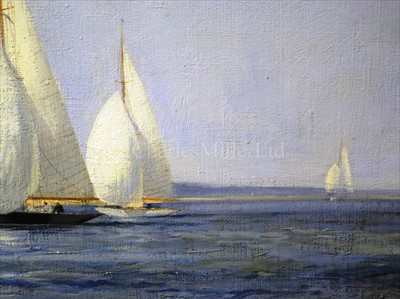 Lot 20 - δ MONTAGUE DAWSON (BRITISH, 1895-1973): Yeoman and Lalage - six metre yachts off Isle of Wight