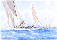 Lot 23 - δ GUY L'HOSTIS (FRENCH, 1945- )<br/>"SHAMROCK V" ...