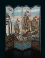 Lot 116 - AN UNUSUAL 19TH-CENTURY PAINTED FOUR-FOLD...