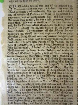 Lot 128 - The Death of Sir Cloudesly Shovel<br/> "On Sunday...