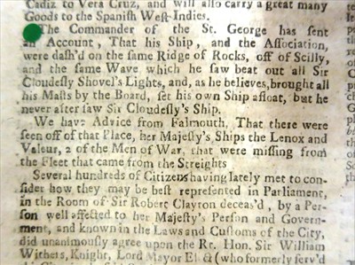 Lot 128 - The Death of Sir Cloudesly Shovel<br/> "On Sunday...