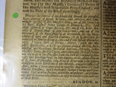 Lot 128 - The Death of Sir Cloudesly Shovel<br/> "On Sunday...