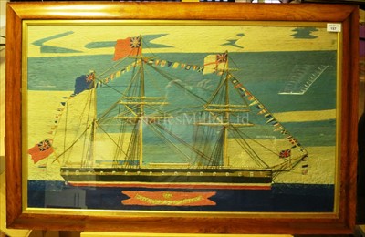 Lot 157 - A FINE SAILOR'S WOOLWORK OF H.M.S. PRINCE...