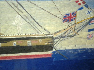 Lot 157 - A FINE SAILOR'S WOOLWORK OF H.M.S. PRINCE...