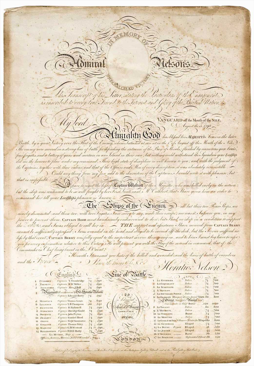 Lot 22 - A rare broadside commemorating the Battle of...