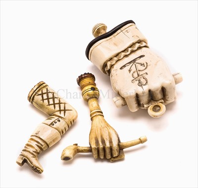 Lot 39 - Three 19th century marine ivory sailor work...