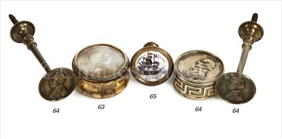Lot 65 - A LATE 18TH-CENTURY ENAMEL AND BRASS...