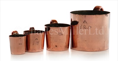 Lot 75 - A PART-SET OF NAVAL COPPER RUM MEASURES <br/>for ½...