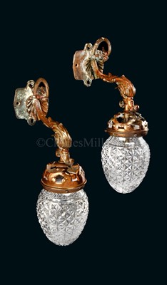 Lot 49 - A RARE PAIR OF BRASS BULKHEAD ELECTRIC LAMPS...