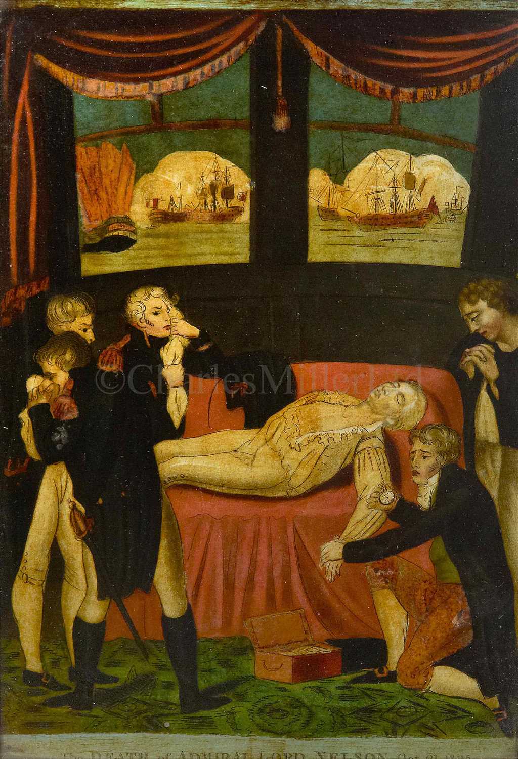 Lot 56 - A COMMEMORATIVE NELSON GLASS PICTURE<br/>The Death...