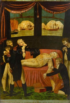 Lot 56 - A COMMEMORATIVE NELSON GLASS PICTURE<br/>The Death...